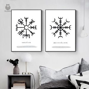 Affiche Viking Vegvisir au design traditionnel scandinave