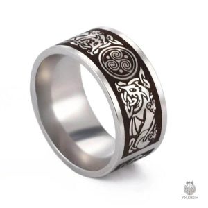 Anneau Celtique Loup et Triskell en argent