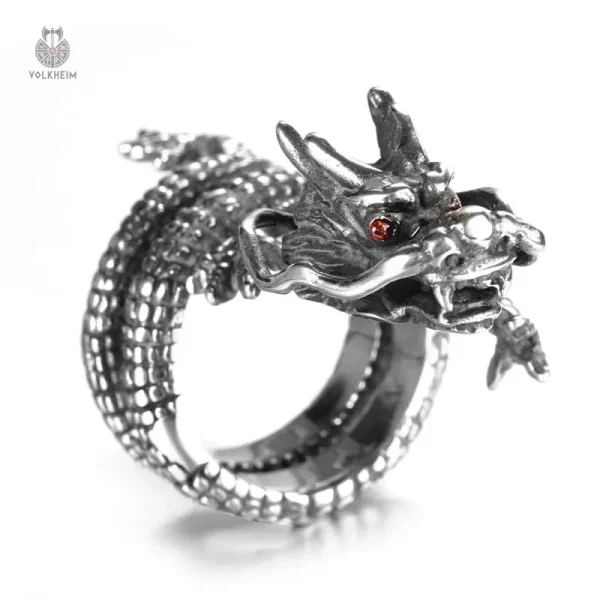 Anneau Dragon Asiatique en métal sculpté