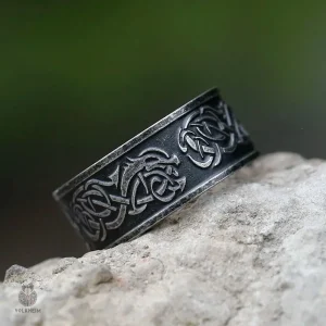 Anneau Dragon Viking en métal à design nordique