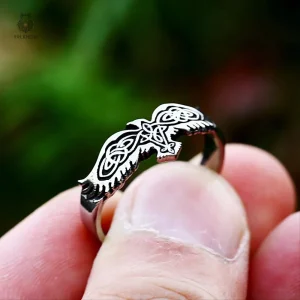 Bague Corbeaux d'Odin en métal argenté