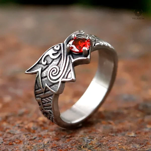 bague-dragon-viking-pierre-rouge-1 Bague Dragon Viking avec Pierre Rouge