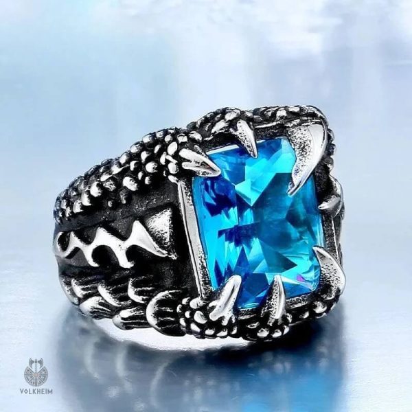 Bague design griffes de dragon avec pierre précieuse carré