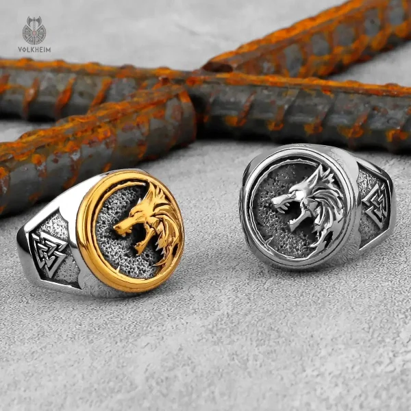 Bague Loup viking stylisée en métal