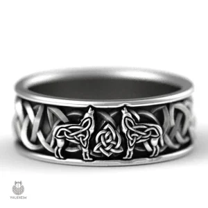 Bague Viking Loup en métal au design inspiré des motifs nordiques