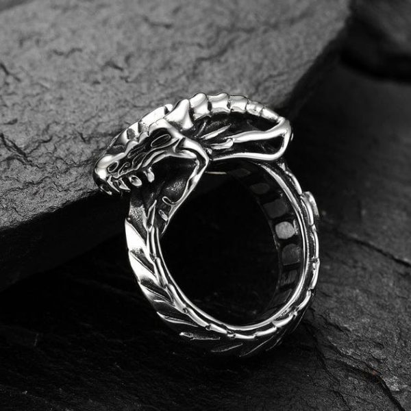 Bague Ouroboros en forme de dragon viking, design unique