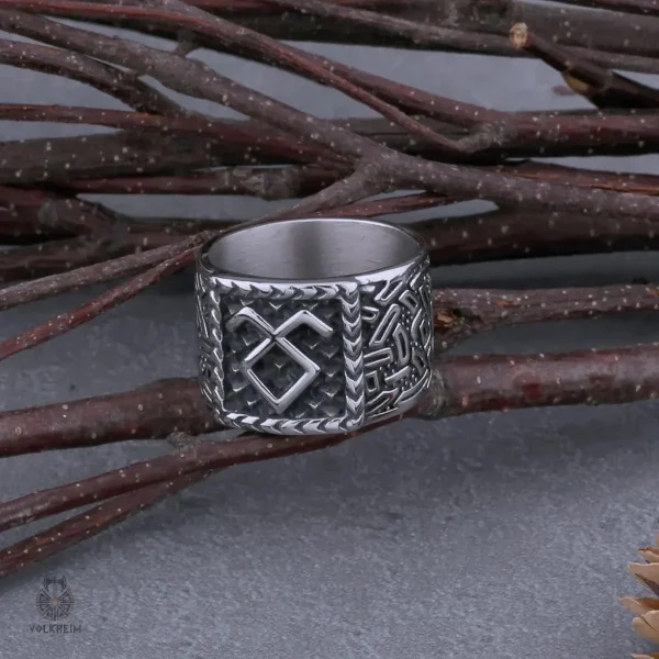 bague-rune-othila-1 Bague Rune Othila en métal argenté avec symbole Othila