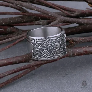 Bague rune en argent avec motifs symboliques Othila