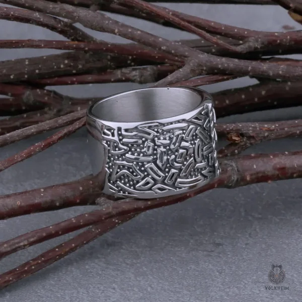 Bague rune en argent avec motifs symboliques Othila