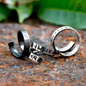 Bague ajustable avec motifs de runes vikings