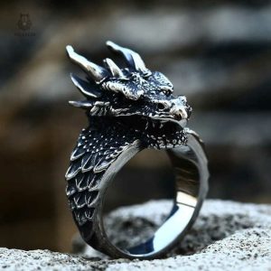 Bague Dragon en métal avec design de tête de dragon
