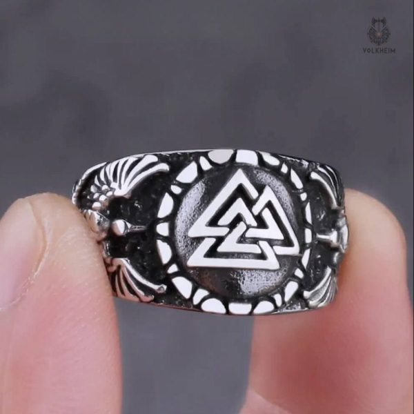 bague-valknut-corbeaux-viking-1 Bague Valknut & Corbeaux Viking en métal argenté