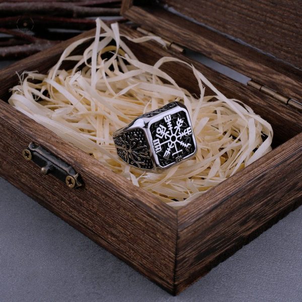 Bague gravée vegvisir, symbole de protection et de guidance