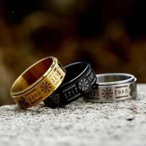 Bague Viking Anti-Stress en acier robuste et design unique