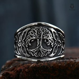 Bague Yggdrasil ornée de corbeaux d'Odin