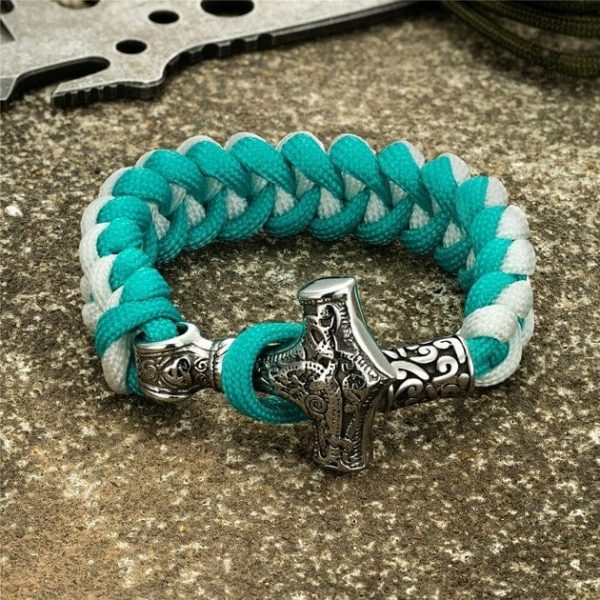 Accessoire Viking : bracelet en corde avec Mjolnir