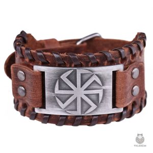 Bracelet stylé en cuir, symbole viking Kolovrat