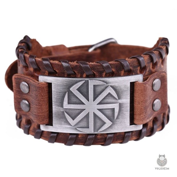 Bracelet stylé en cuir, symbole viking Kolovrat