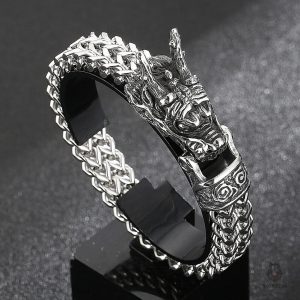 Bracelet Dragon Viking en cuir avec motif dragon