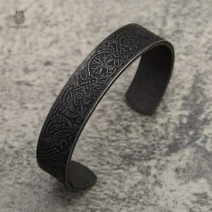 Bracelet viking en cuir tressé avec fermoir en métal
