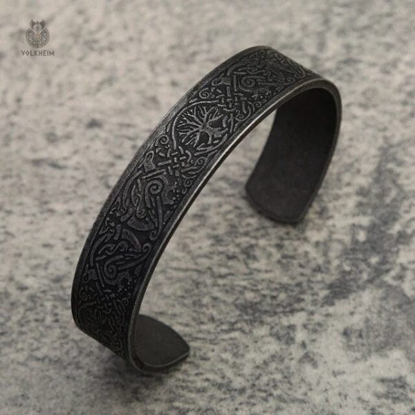 Bracelet viking en cuir tressé avec fermoir en métal
