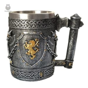 Chope chevalier au lion en métal décoratif
