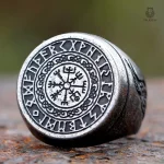 Chevalière Boussole Viking en métal argenté