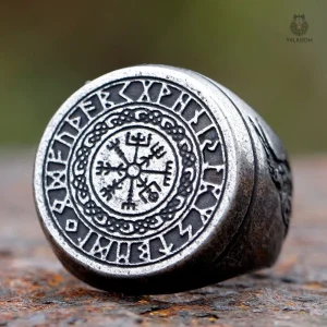 Chevalière Boussole Viking en métal argenté