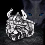 Chevalière Viking avec motif de chat