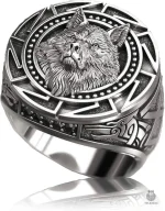 Chevalière Viking Tête de Loup en métal poli