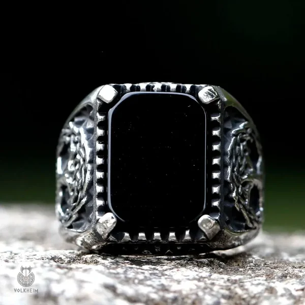 Bague viking Yggdrasil en onyx