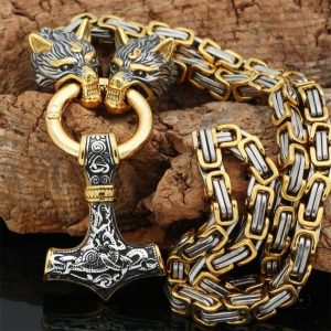Collier Viking têtes de loup Fenrir