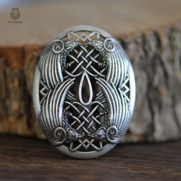 Broche Viking représentant les corbeaux sacrés d'Odin