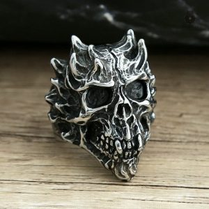 Bague crâne maléfique en métal, design gothique