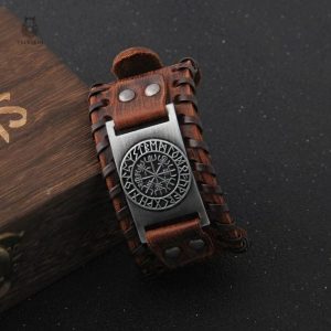 Bracelet cuir homme aux motifs vikings