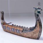 Porte-encens Viking Drakkar en bois sculpté