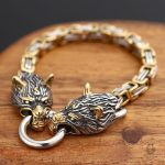 Bracelet Viking têtes de loup Fenrir en cuir