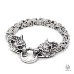 Bracelet avec fermoir têtes de loup inspiré de la mythologie nordique