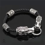 Bracelet Viking Runique avec fermoir en têtes de loups
