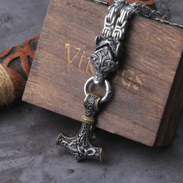 mjollnir-loup-celtique-1 Collier Viking Mjöllnir avec Tête de Loup Celtique