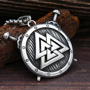 Pendentif Valknut sur bouclier en style viking