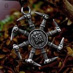 Pendentif Viking Kolovrat en métal avec symboles nordiques