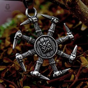Pendentif Viking Kolovrat en métal avec symboles nordiques