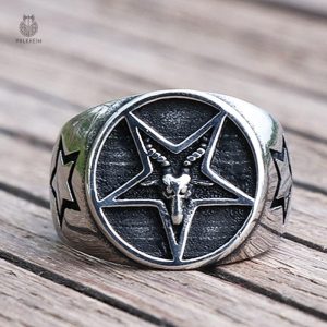 Bague pentagramme Baphomet en métal noir élégant