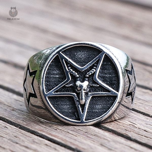 pentagramme-baphomet-1 Bague pentagramme Baphomet en métal noir élégant