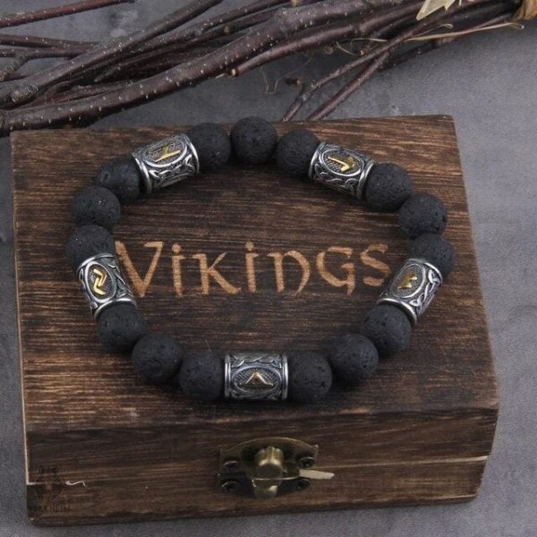 Bracelet Viking en pierre volcanique, symbole de force