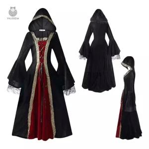 Vêtement historique noir inspiré de la mode médiévale