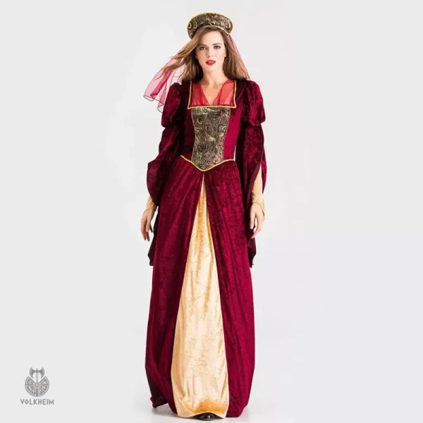 Robe de Reine Médiévale en tissu riche et festif