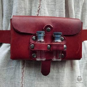 Sacoche porte-fiole en cuir pour alchimistes