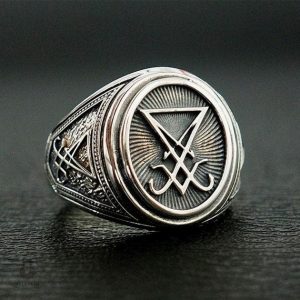 Bague Sceau de Lucifer en métal avec design symbolique